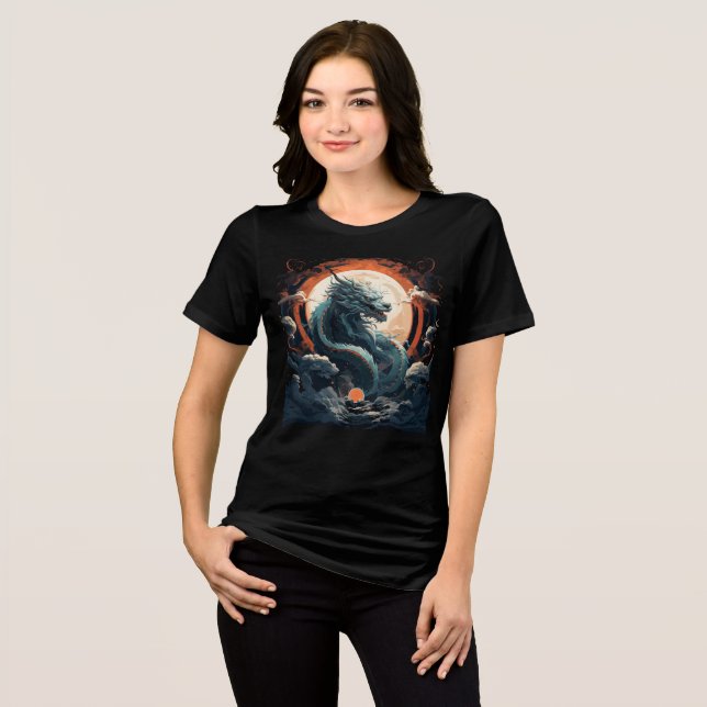Celestial Dragon Beneath Burning Moon Tri-Blend Shirt (Front Full)