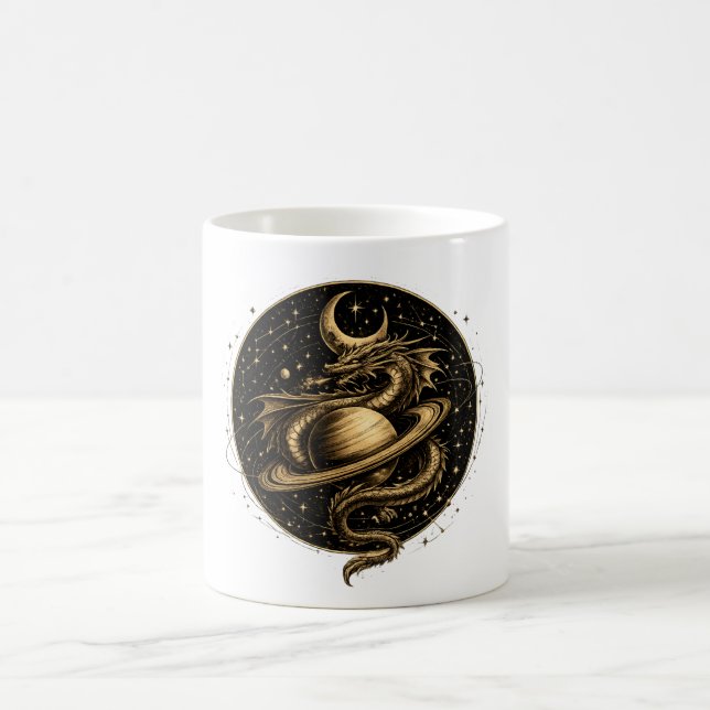 Celestial Dragon Saturn Fantasy Space Art Coffee Mug (Center)