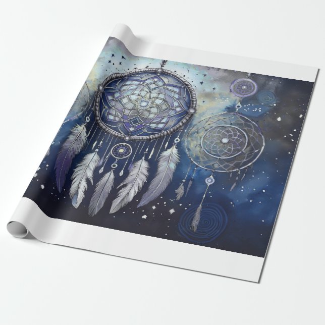 Celestial Dream Catcher, Twilight Stars Wrapping Paper (Unrolled)