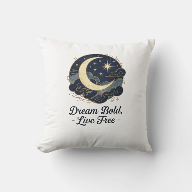Celestial Dream – Moon & Stars Throw Pillow (Front)