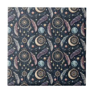 Celestial Dreamcatcher & Starry Night Art Pattern Ceramic Tile