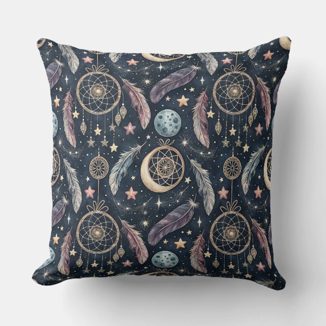 Celestial Dreamcatcher & Starry Night Art Pattern Cushion (Front)