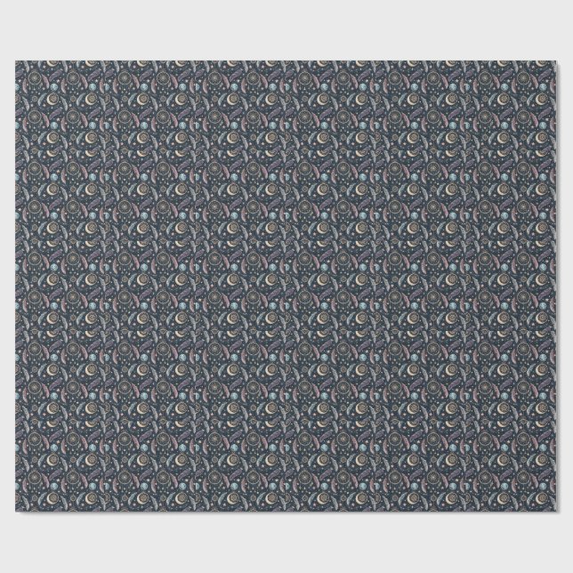 Celestial Dreamcatcher & Starry Night Art Pattern Wrapping Paper (Flat)