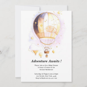 Celestial Dreamland Baby Shower Hot Air Balloon Invitation
