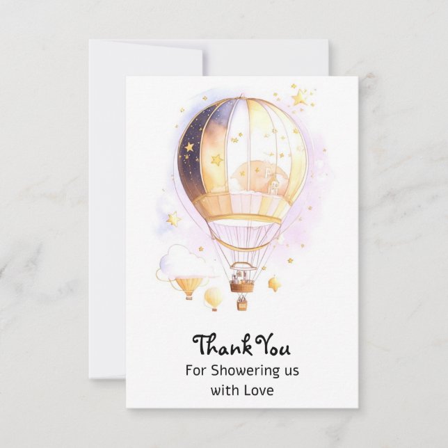 Celestial Dreamland Baby Shower Hot Air Balloon Thank You Card (Front)