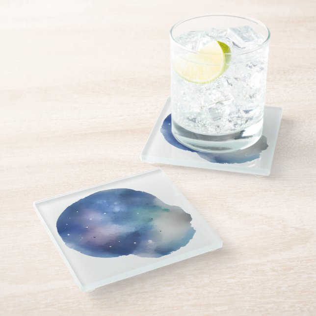 Celestial Dreams: A Watercolor Exploration Glass Coaster (Angled)