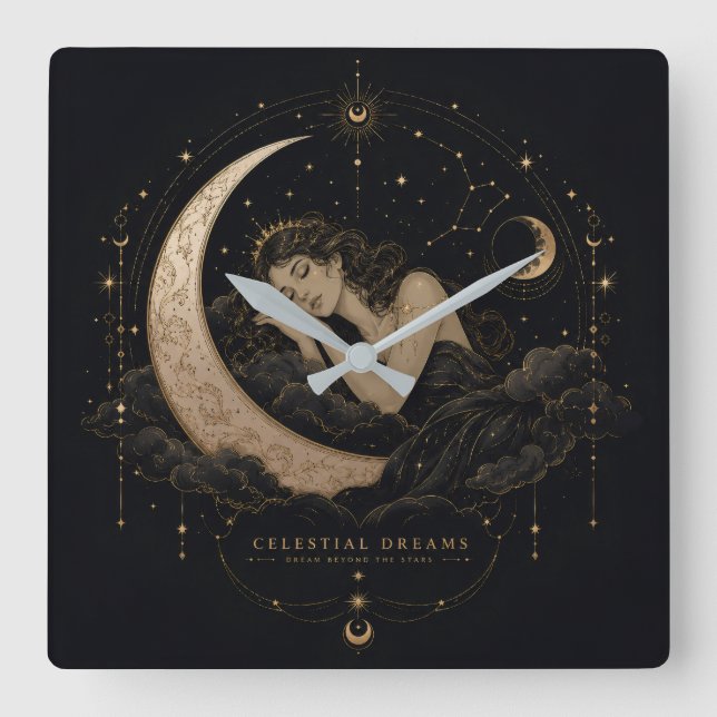 Celestial Dreams Luxury Moon & Stars Wall Clock (Front)