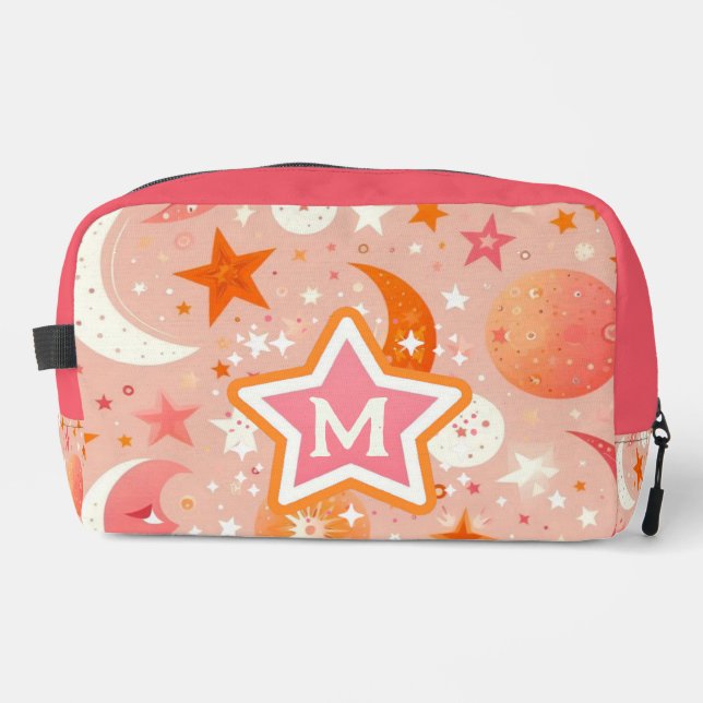 Celestial Dreams Orange and Pink Monogram Dopp Kit (Front)