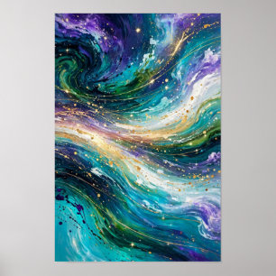Celestial Dreams - Purple Teal Gold Galaxy Swirl Poster