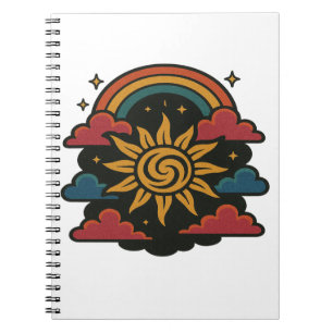 Celestial Dreams – Retro Sun & Rainbow Tarot Art Notebook