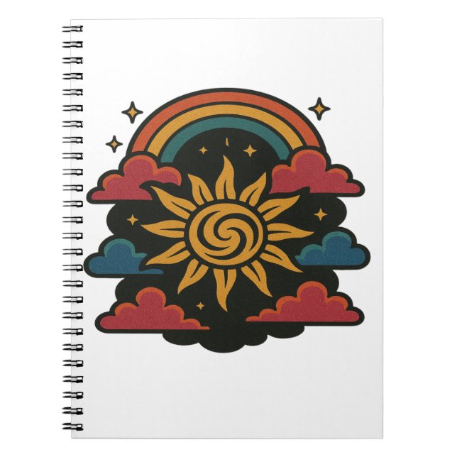 Celestial Dreams – Retro Sun & Rainbow Tarot Art Notebook (Front)