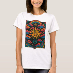 Celestial Dreams – Retro Sun & Rainbow Tarot Art T-Shirt