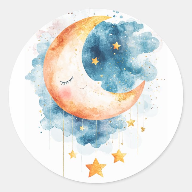 Celestial Dreams Watercolor Classic Round Sticker (Front)