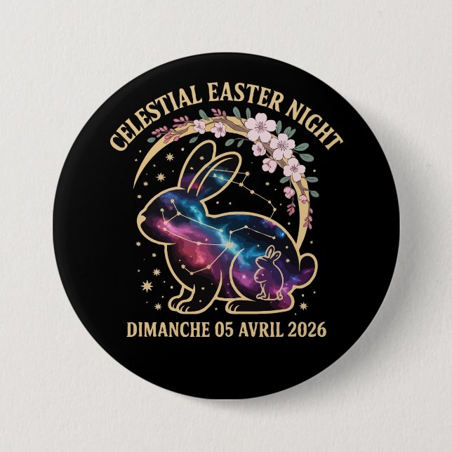 Celestial Easter Night 2026 Galaxy Bunny Constella 7.5 Cm Round Badge (Front)