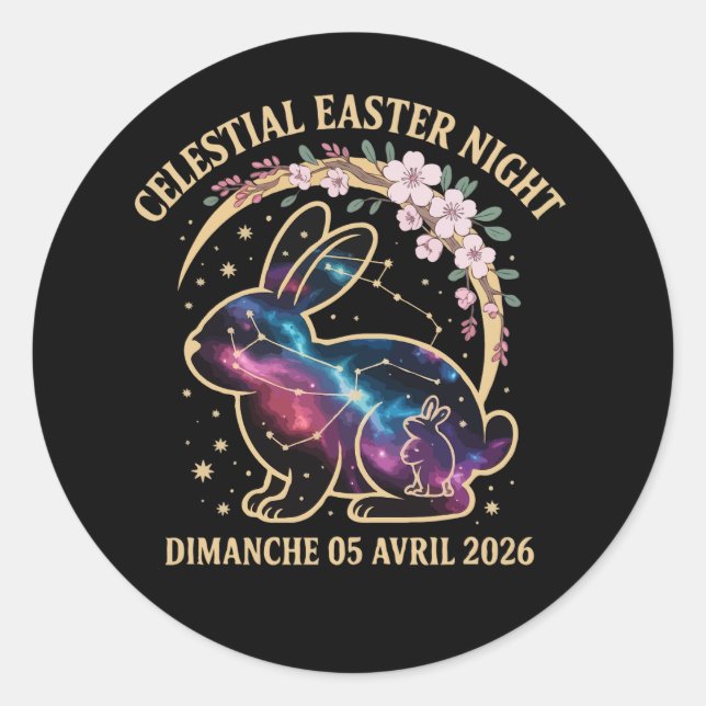 Celestial Easter Night 2026 Galaxy Bunny Constella Classic Round Sticker (Front)