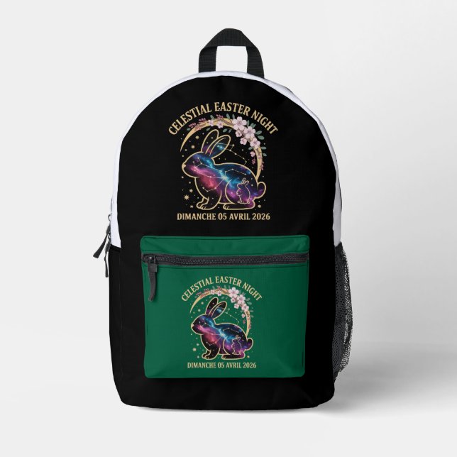 Celestial Easter Night 2026 Galaxy Bunny Constella Printed Backpack (Front)