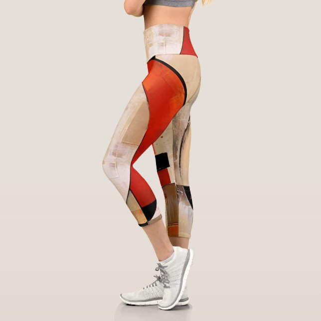 Celestial Elegance: Abstract Exploration in Beige Capri Leggings (Left)