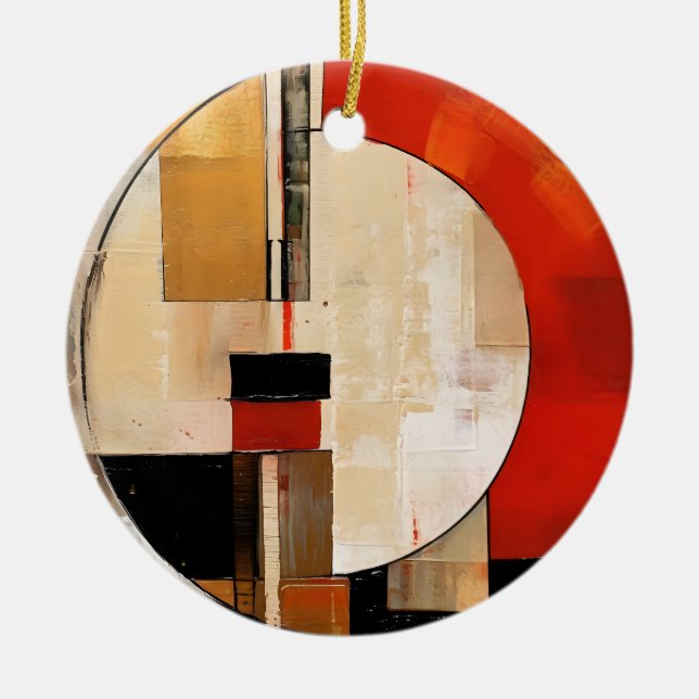 Celestial Elegance: Abstract Exploration in Beige Ceramic Ornament (Front)