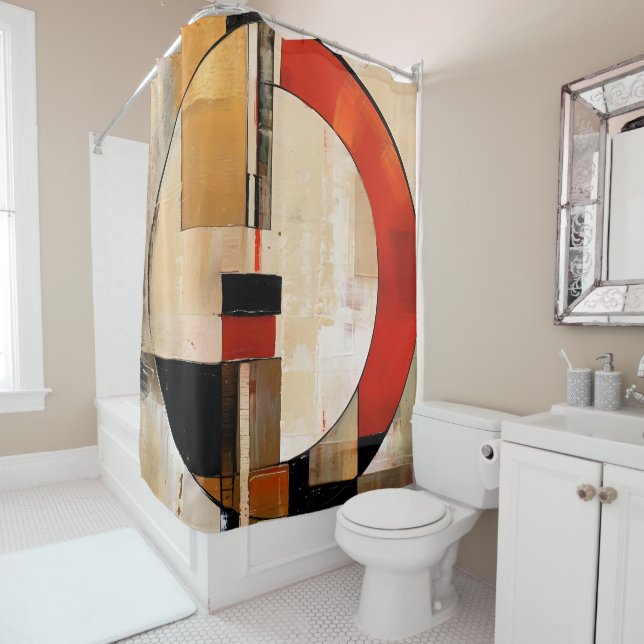 Celestial Elegance: Abstract Exploration in Beige Shower Curtain (In Situ)