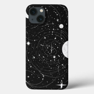 Celestial Elegance: Chand Tare Black Shimmer Ensem iPhone 13 Case