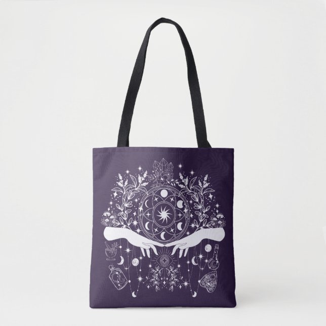 Celestial Elegance: Moon Goddess Design Tote Bag (Front)