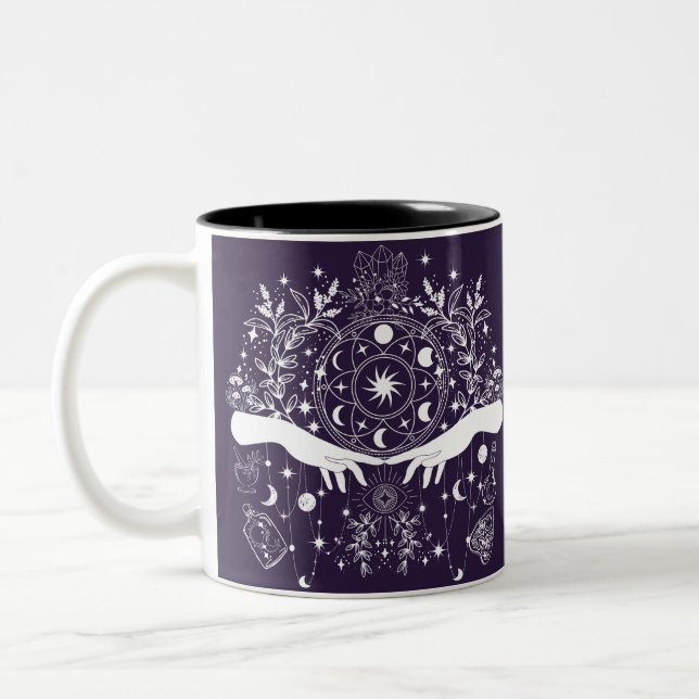 Celestial Elegance: Moon Goddess Design Two-Tone Coffee Mug (Left)