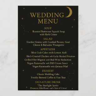 Celestial Elegant Black & Gold Wedding Menu