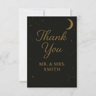 Celestial Elegant Black & Gold Wedding Thank You Card