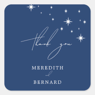 Celestial Elegant Blue Wedding Thank You Favor Square Sticker