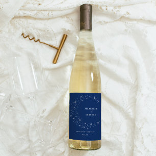 Celestial Elegant Moon Navy Blue Wedding Wine Label
