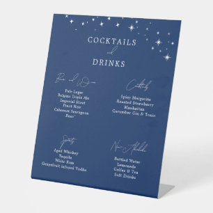 Celestial Elegant Navy Blue Wedding Drinks Bar Pedestal Sign