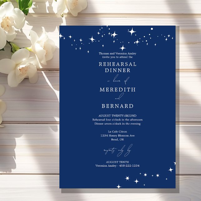 Celestial Elegant Wedding Blue Rehearsal Dinner Invitation (Creator Uploaded)
