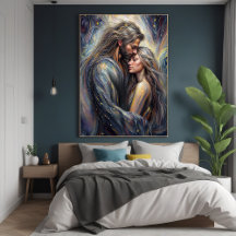 Celestial Embrace Romantic Starry Night Art