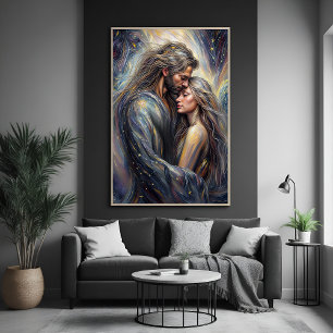 Celestial Embrace Romantic Starry Night Art Poster
