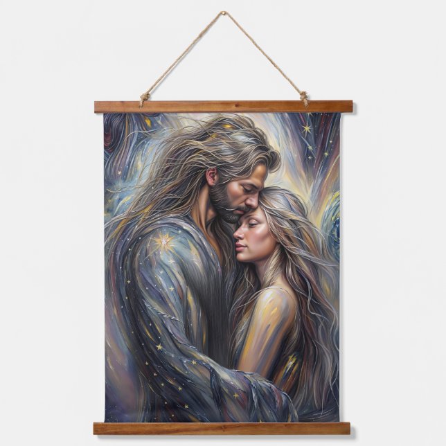 Celestial Embrace Romantic Starry Night Hanging Tapestry (Front)
