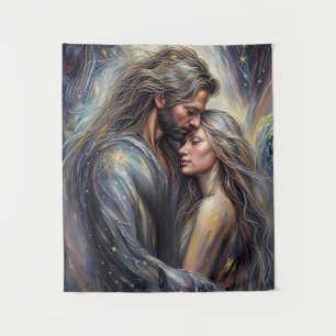 Celestial Embrace Romantic Starry Night Tapestry