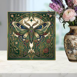 Celestial Emerald Butterfly Vintage Floral Art  Ceramic Tile