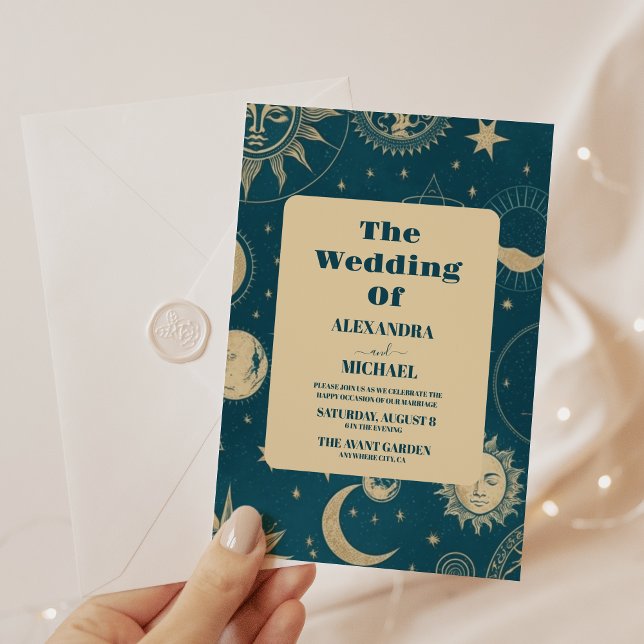 Celestial Emerald Gold Crescent Moon Invitation (Creator Uploaded)