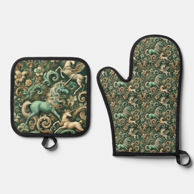 Celestial Equinox – Gothic Victorian Oven Mitt & Pot Holder Set (Front)
