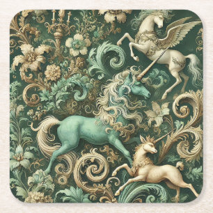 Celestial Equinox – Mythical Unicorn  Square Paper Coaster
