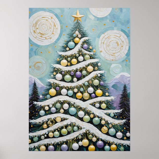 Celestial Evergreens & Golden Orbs Poster (Front)
