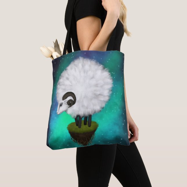 Celestial Ewe: Grazing Among the Stars Tote Bag (Close Up)