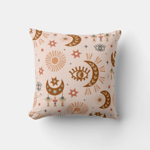 Celestial eye, moon, sun pattern. cushion