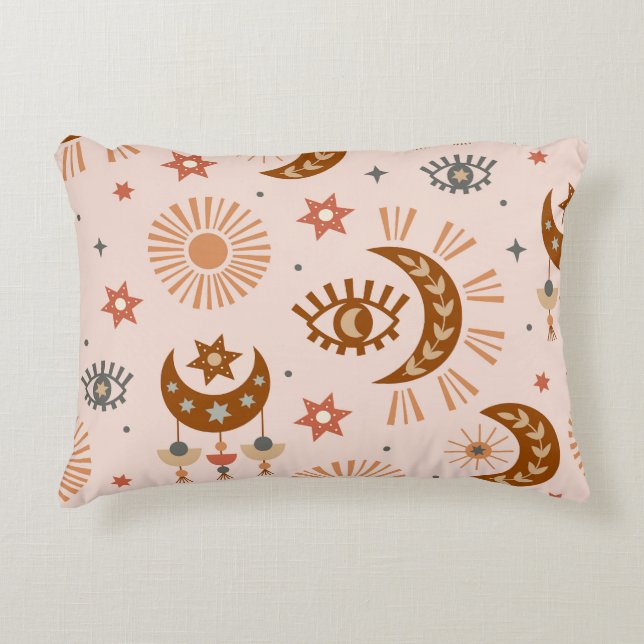 Celestial eye, moon, sun pattern. decorative cushion (Front)