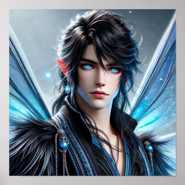 Celestial Fairy Prince with Piercing Sapphire Eyes Poster (Front)