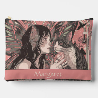 Celestial Fairy with Cat Peach Art Deco Personal Accessory Pouch