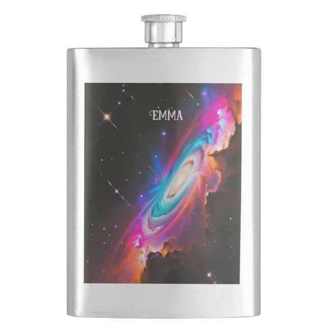 Celestial Fantasy Black Hole Custom Name Hip Flask (Front)