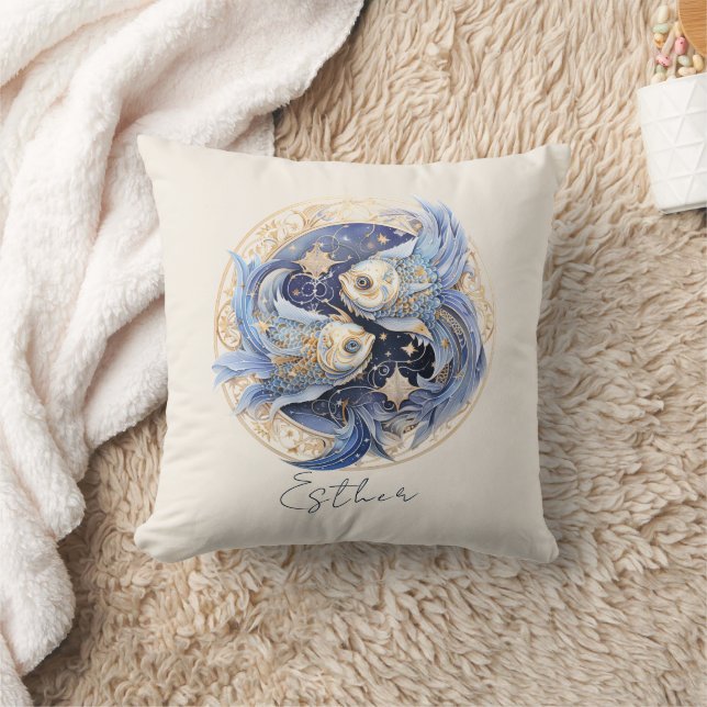 Celestial Fantasy Fish Zodiac Symbol Pisces Cushion (Blanket)