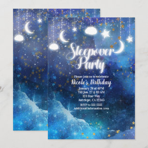 Celestial Fantasy Gold Stars Glow Sleepover Party Invitation