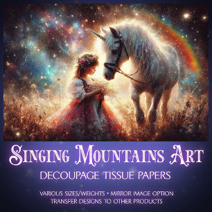 Celestial Fantasy Unicorn In Meadow Decoupage  Tissue Paper